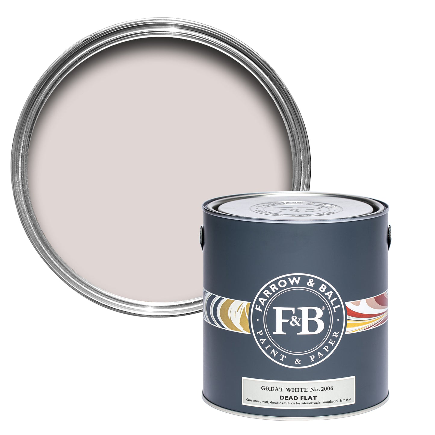 Offene Dead Flat Farbdose von Great White, einem Weiß mit einem Hauch Lila, dass einfach Great ist.