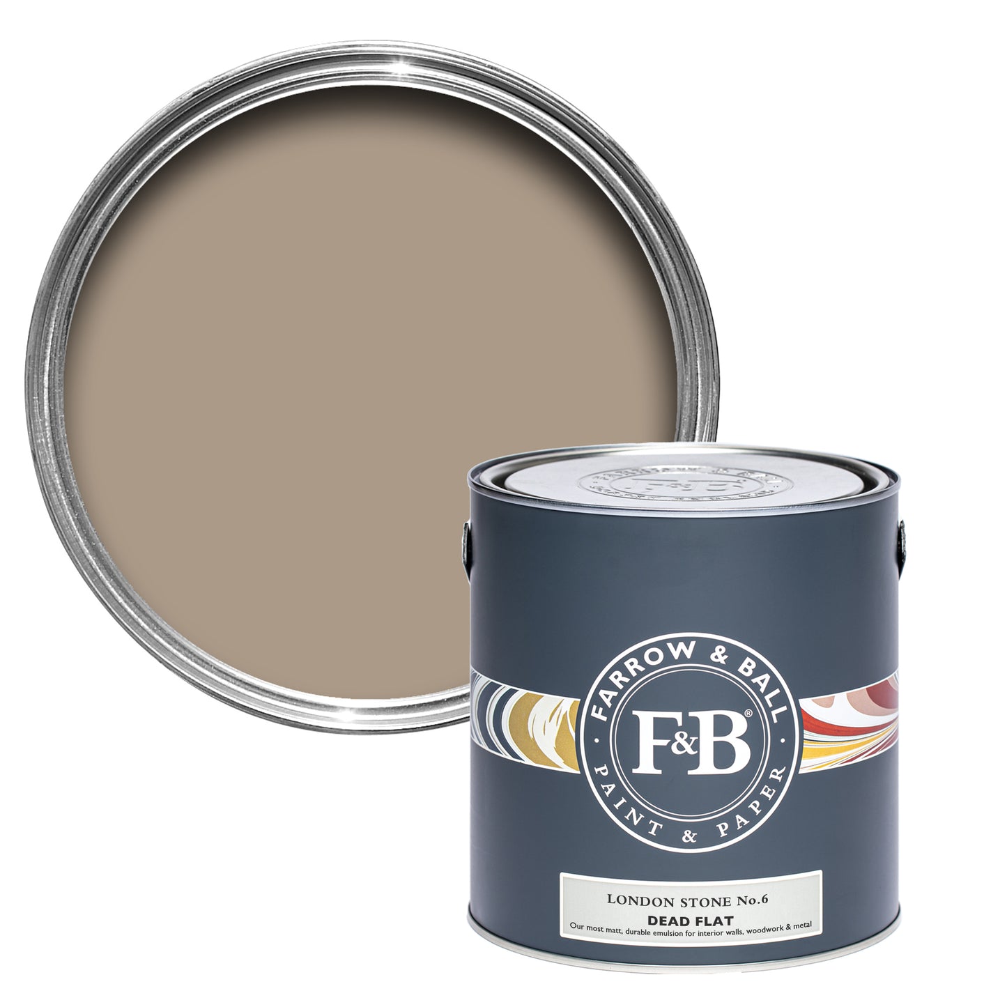 Offene Farbdose von London Stone, einem charmanten, erdigen Braunton