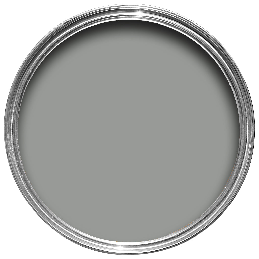 Offene Farbdose von oben von Manor House Gray, einem kühlen Grau