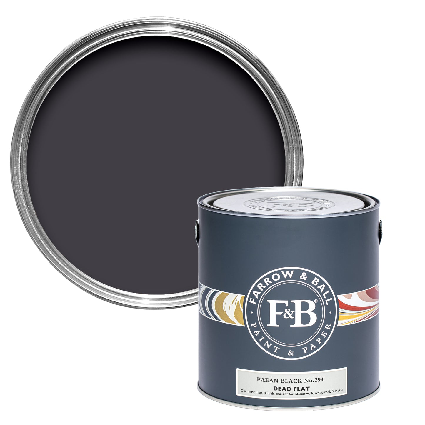 Offene Dead Flat Farbdose von Paean Black, einem extravagantem, fast schon schwarzem Violett Ton