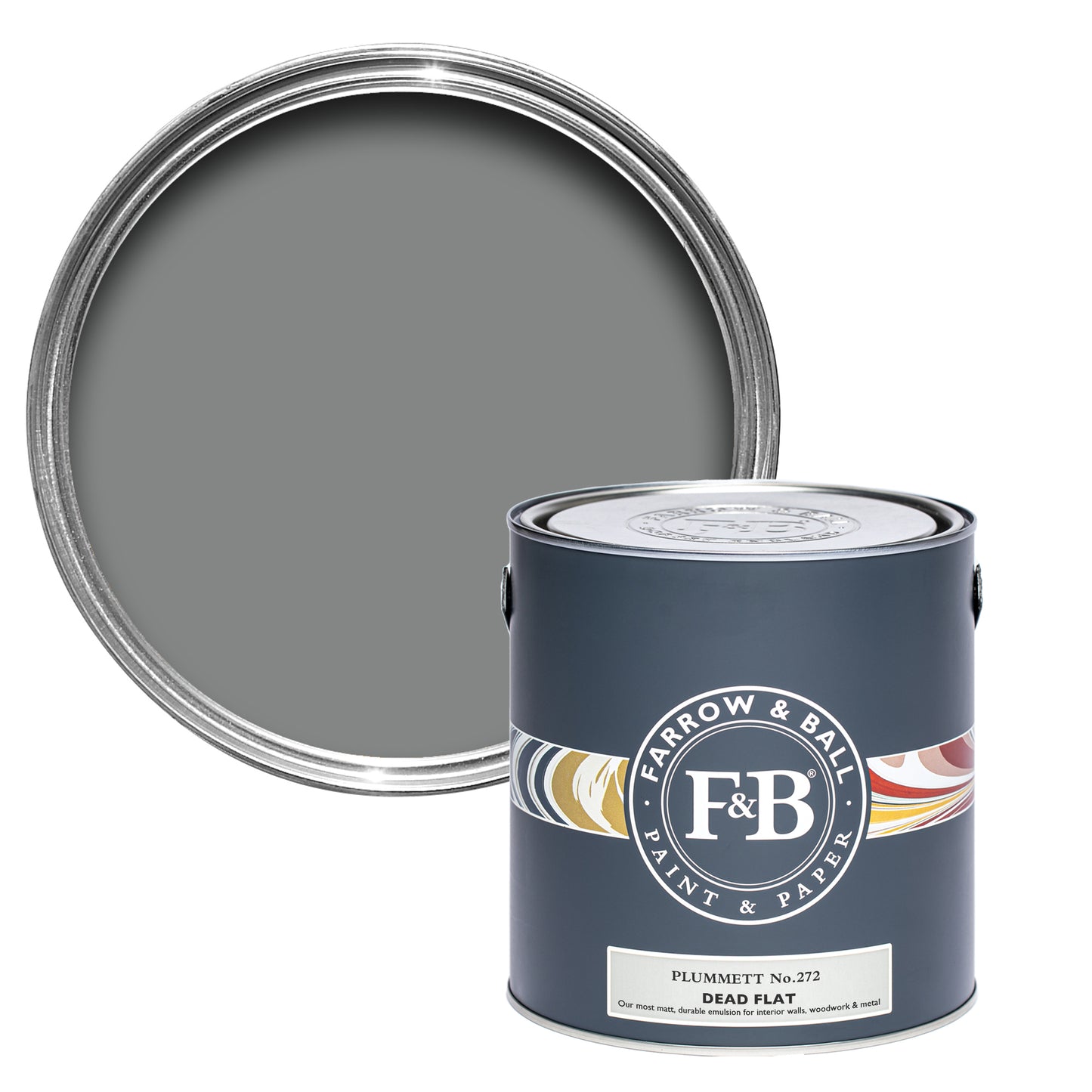 Offene Dead Flat Farbdose von Plumett, einem starken Grau.