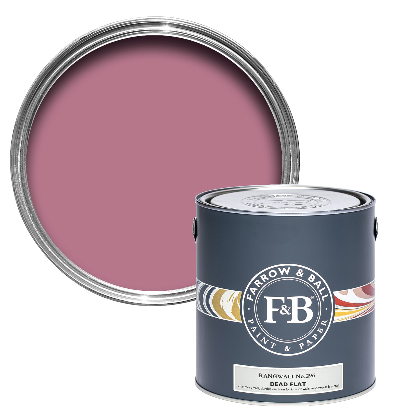 Offene Farbdose von Rangwali, das den kräftigen und exotischen Farbton zeigt, der an das Pink des Farbpulvers erinnert, wie man es von einem indischen Freudenfest kennt.