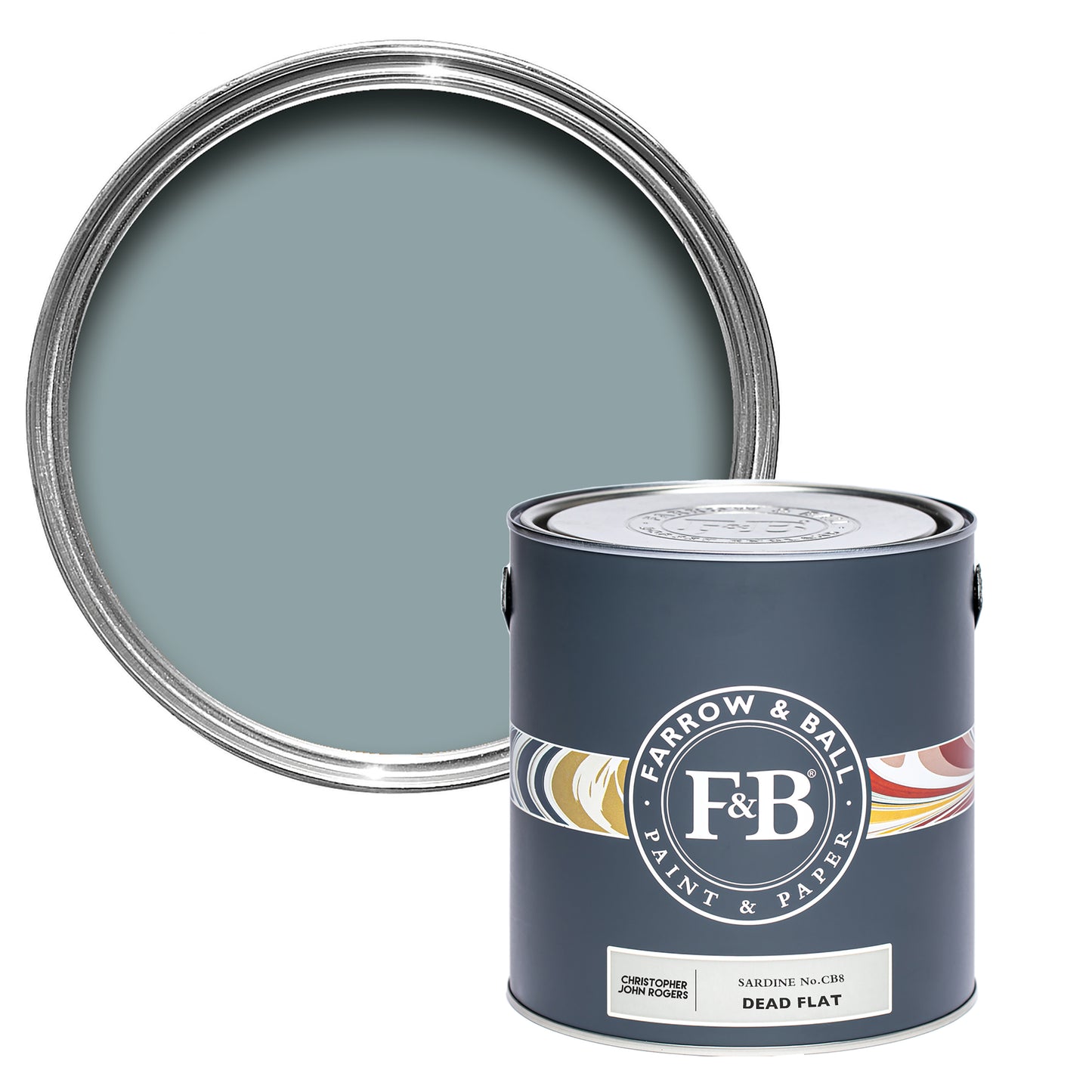 Offene Dead Flat Farbdose von Sardine, einem Silbergrau
