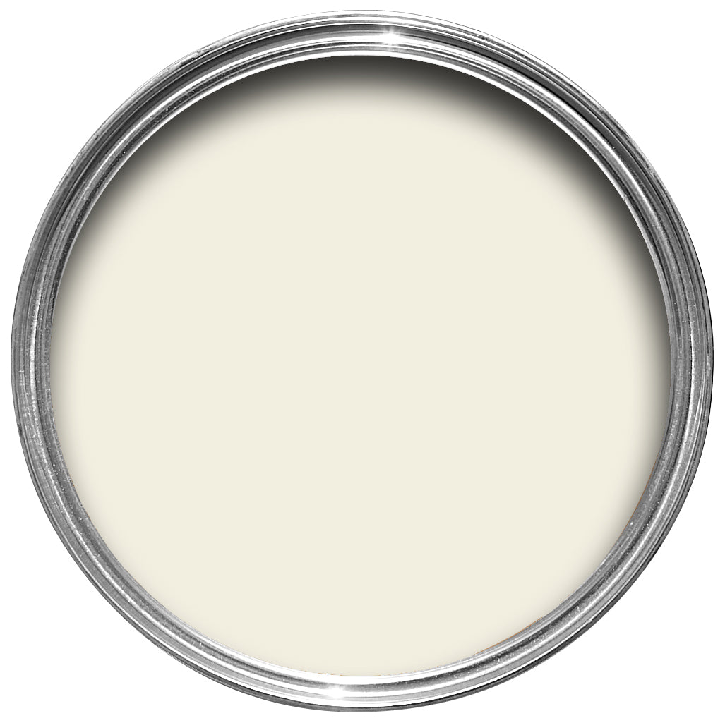 Offene Farbdose von oben von Wimborne White, einem zuverlässigen Weiß, das jedem Raum schmeichelt