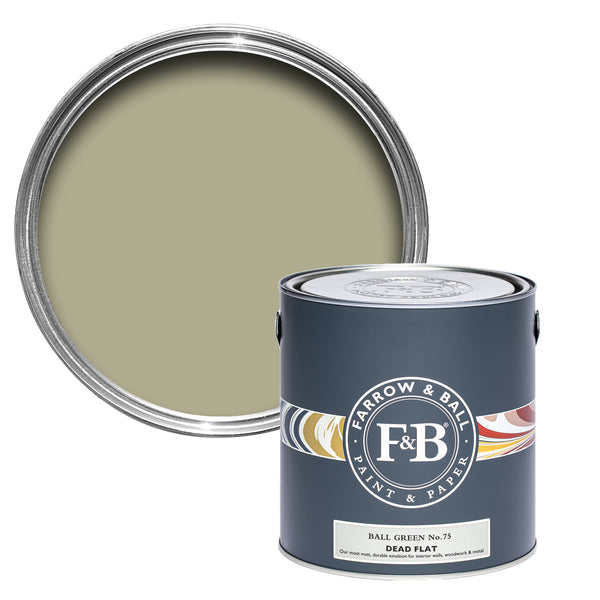Offene Farbdose von Ball Green, dem elegantesten Grün in der Palette, dass nach einem der Gründer benannt wurde. 