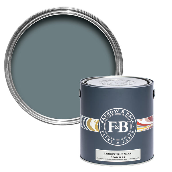 Offene Dead Flat Farbdose von Barrow Blue, einem blassen, jedoch dunklen Blaugrün. 