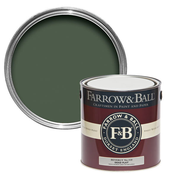 Offene Dead Flat Farbdose von Beverly, dem zuverlässigen und beruhigend dunklen Grünton. 