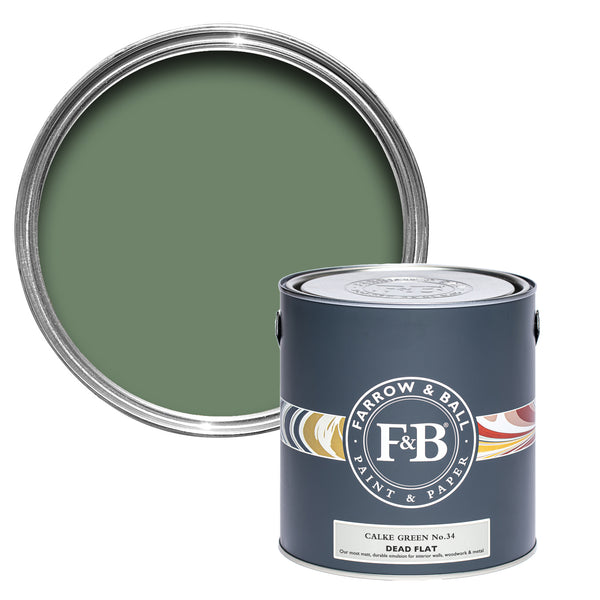 Offene Dead Flat Farbdose von Calke Green, dem üppigen und dunkeln Grün.
