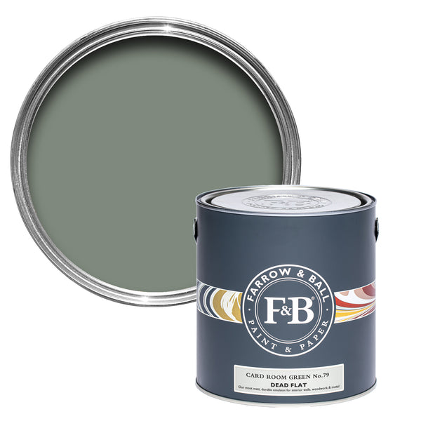 Offene Dead Flat Farbdose vom schlichten und rauchigen Graugrün Card Room Green.