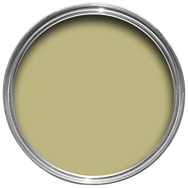 Offene Farbdose von oben von Curlish Green, einem frischen Grün mit hohem Gelb Anteil 