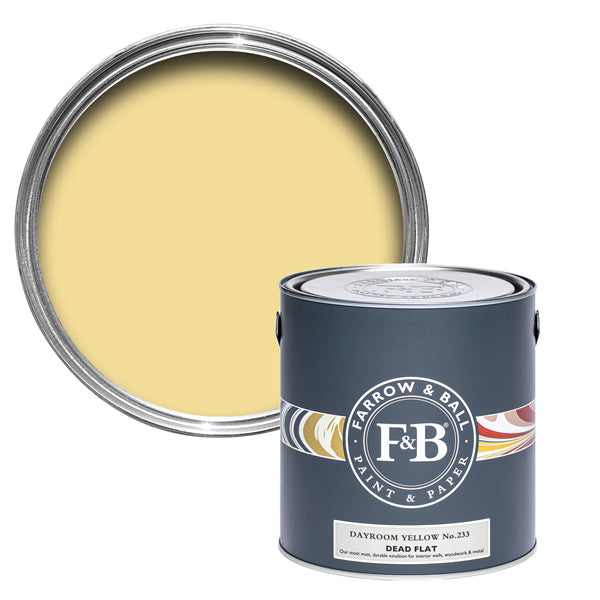 Offene Dead Flat Farbdose von Dayroom Yellow, das durch den Farbton jeden Raum Sonnlicht durchflutet wirken lässt. 