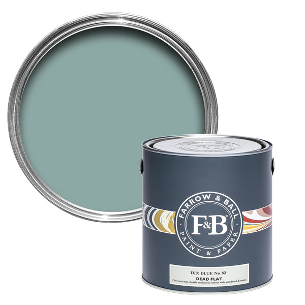 Offene Dead Flat Farbdose von Dix Blue, einem Vintage-Blau mit grünem Unterton.