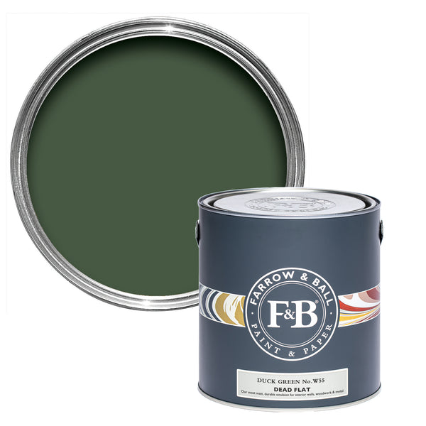 Offene Dead Flat Farbdose von Duck Green, einem dunklen Grün, wie man es vom Gefieder der Stockente kennt.