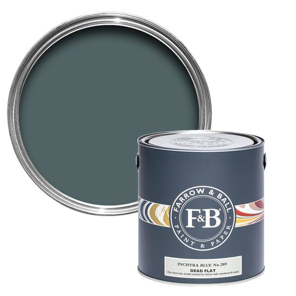 Offene Dead Flat Farbdose von Inchyra Blue, einem dunklen Blau mit leichtem Hang zu Grün, das an den dramatischen Schottischen Himmel erinnert. 