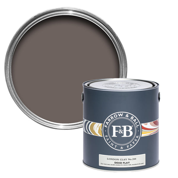 Offene Farbdose von London Clay, einem charmanten, satten und warmen Braunton.