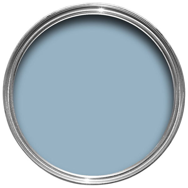 Offene Farbdose von oben von Lulworth Blue, einem Meeresblau aus der Lulworth Bucht.
