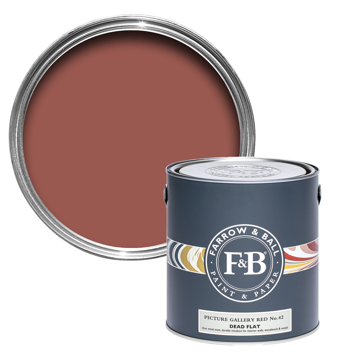 Offene Dead Flat Farbdose von Picture Gallery Red, einem zeitlosen Rot.