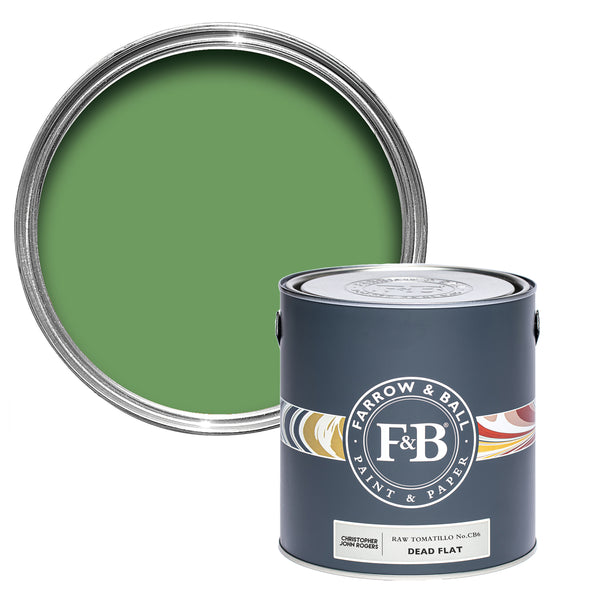 Offene Dead Flat Farbdose von Raw Tomatillo, einem fröhlichen Grün, wie das von rohen Tomaten