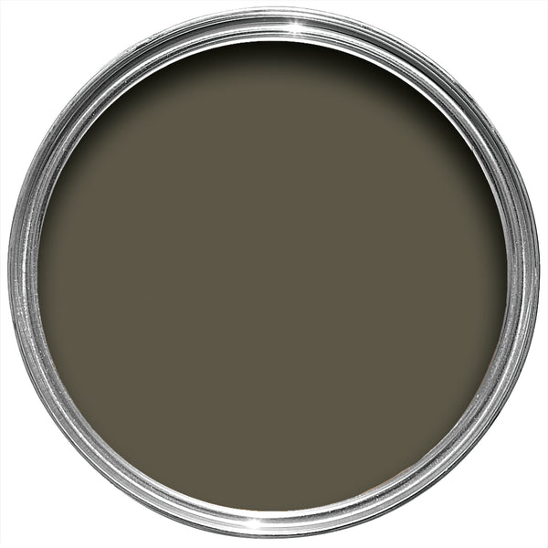 Offene Farbdose von oben von Reduced Green, einem, für manche braunem, für andere grünem, Erdton.