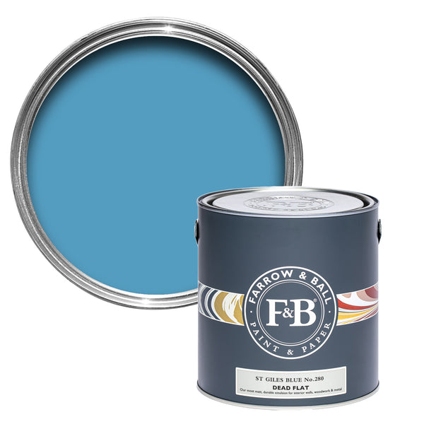 Offene Dead Flat Farbdose von St. Giles Blue, einem belebendem Blauton bei Tag und sanft bei Nacht. 