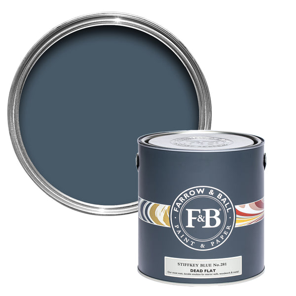 Offene Dead Flat Farbdose von Stiffkey Blue, einem Atmosphäre bringendem dunklen Blau 