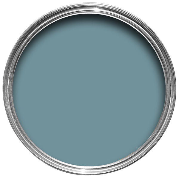 Offene Farbdose von oben von Stone Blue, einem satten und lebendigem Indigoblau 
