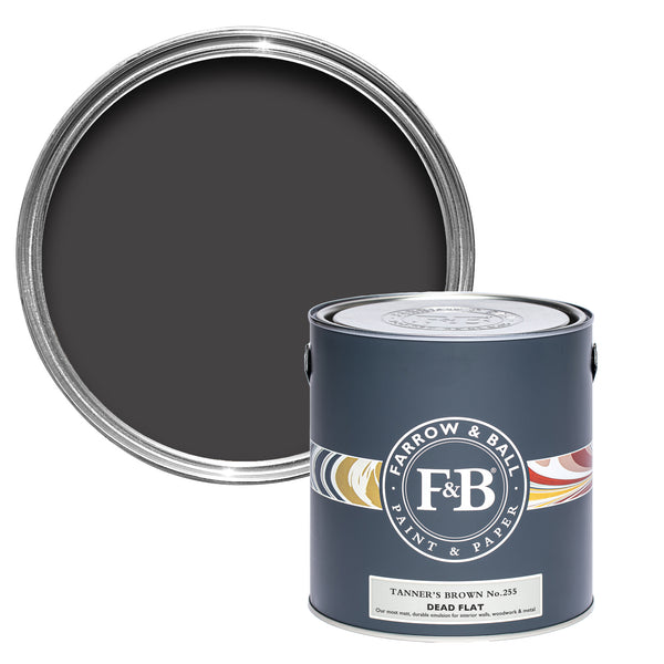 Offene Dead Flat Farbdose von Tanner's Brown, einem dunklen Braun wie Leder.