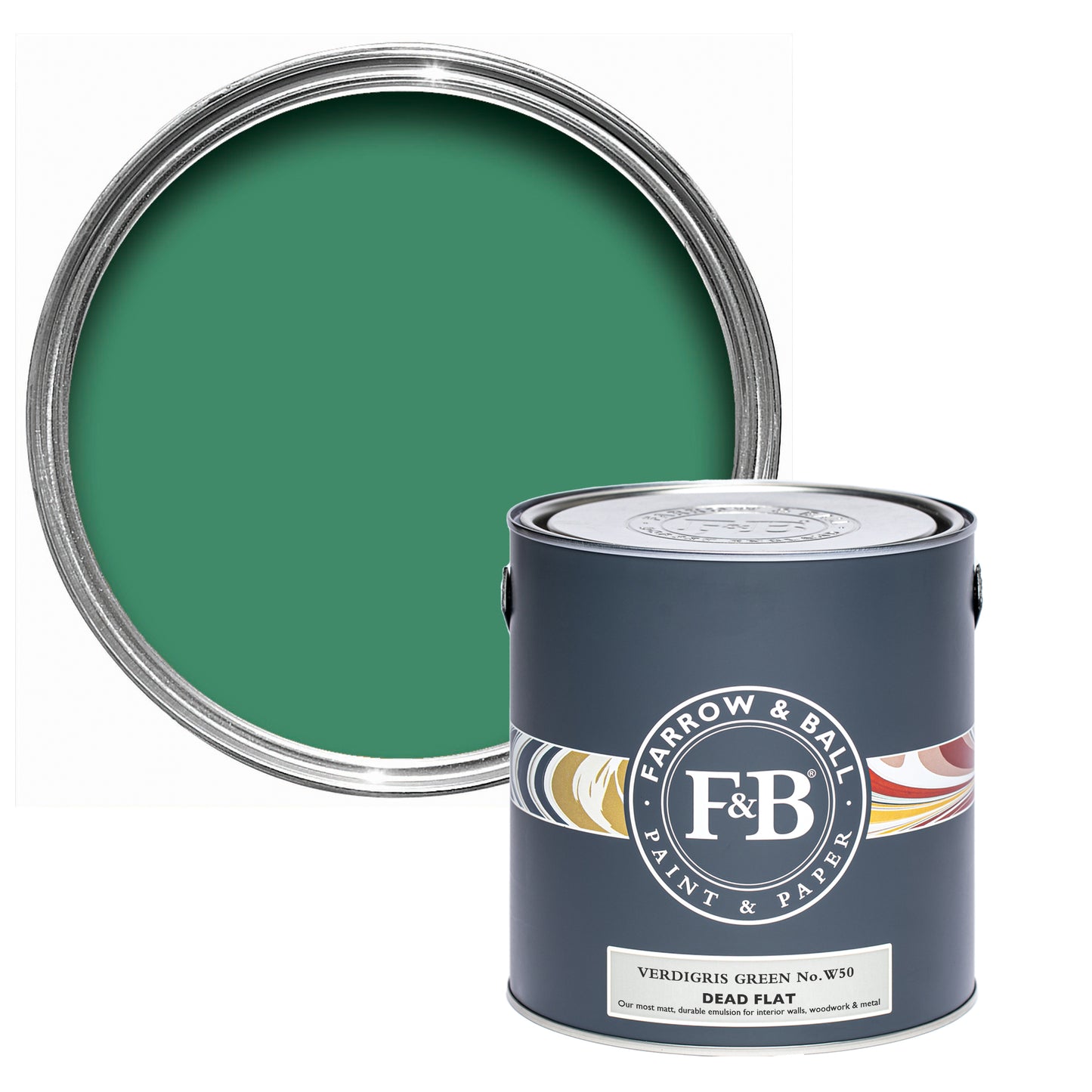 Dead Flat - Farrow and Ball - Verdigris Green W50 - Archivfarbe