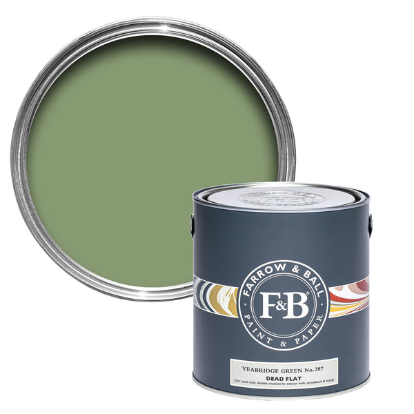 Offene Dead Flat Farbdose von Yearbridge Green, einem satten und wunderschönen Avocado Grün