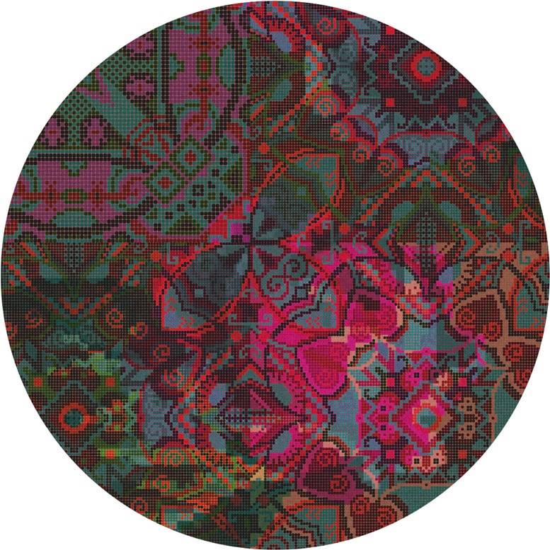 Teppich Marakesh petrol-bunt 012 rund Rugxstyle